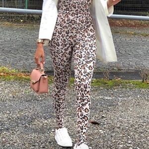 NWT Zara Leopard Print Leggings - Brown Sz M
